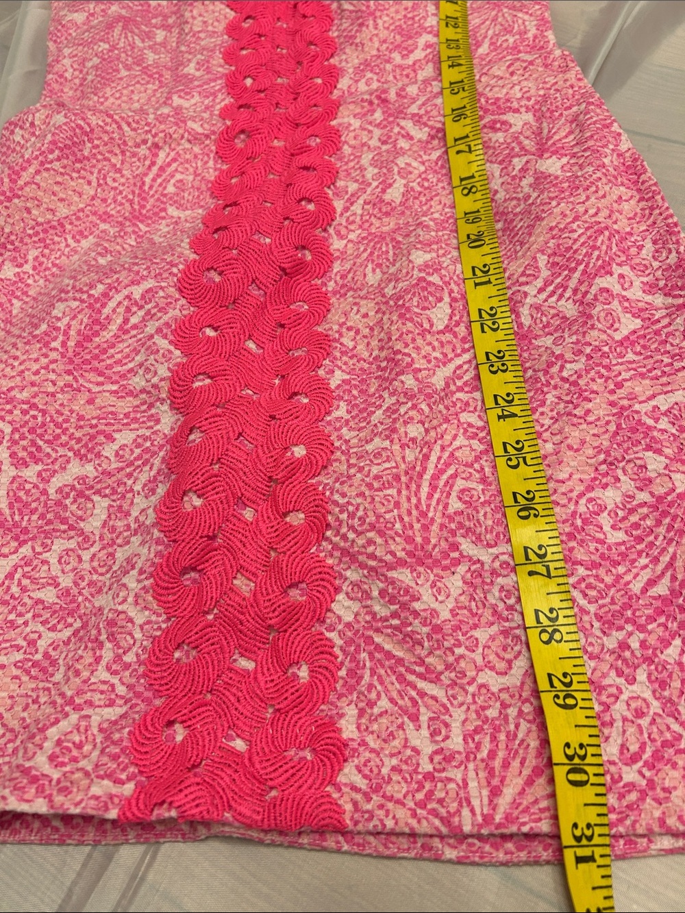Pink Sleeveless Shift Dress with Red Braided Trim - Picture 7 of 8